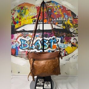 THE SAK LEATHER FLORAL EMBROIDERED CROSSBODY